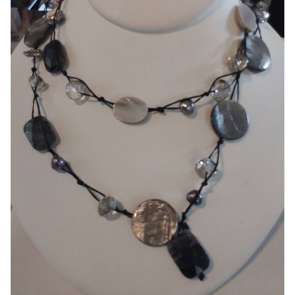 Handcrafted Abalone~MOP~Rulite Quartz~Crystal Long Knotted String Necklace - Picture 3 of 3